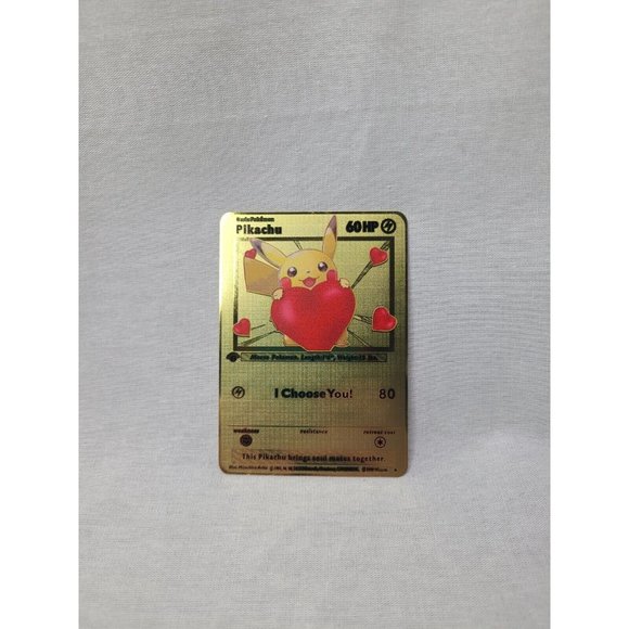 Pikachu I Choose You Love Heart Valentine Gold Metal Card- Brand new - Picture 1 of 4